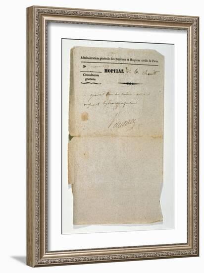 Free Prescription from the Hopital de la Charite, Paris, 7th March 1837-null-Framed Giclee Print