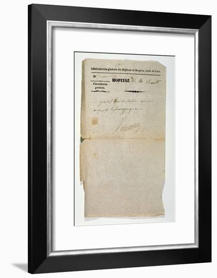 Free Prescription from the Hopital de la Charite, Paris, 7th March 1837-null-Framed Giclee Print