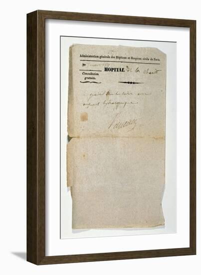 Free Prescription from the Hopital de la Charite, Paris, 7th March 1837-null-Framed Giclee Print