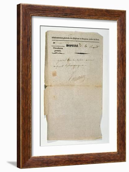 Free Prescription from the Hopital de la Charite, Paris, 7th March 1837-null-Framed Giclee Print