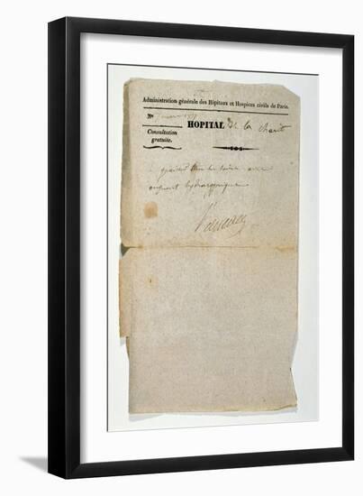 Free Prescription from the Hopital de la Charite, Paris, 7th March 1837-null-Framed Giclee Print