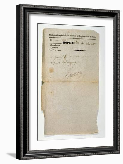 Free Prescription from the Hopital de la Charite, Paris, 7th March 1837-null-Framed Giclee Print