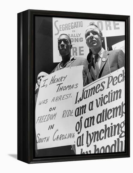 Freedom Riders James Peck and Henry Thomas Protest at NYC Bus Terminal, May 1961-null-Framed Stretched Canvas