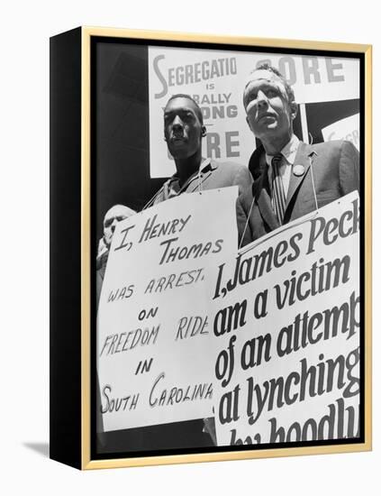 Freedom Riders James Peck and Henry Thomas Protest at NYC Bus Terminal, May 1961-null-Framed Stretched Canvas