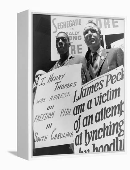 Freedom Riders James Peck and Henry Thomas Protest at NYC Bus Terminal, May 1961-null-Framed Stretched Canvas