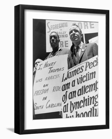 Freedom Riders James Peck and Henry Thomas Protest at NYC Bus Terminal, May 1961-null-Framed Photo