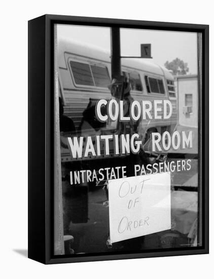 Freedom Riders: "Out of Order" Sign Pasted to Window for Segregated Waiting Room-Paul Schutzer-Framed Premier Image Canvas