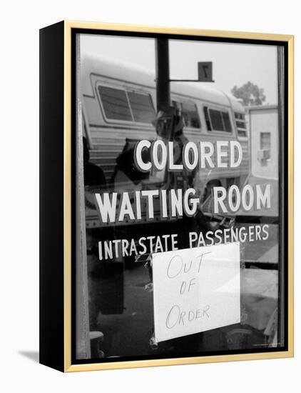 Freedom Riders: "Out of Order" Sign Pasted to Window for Segregated Waiting Room-Paul Schutzer-Framed Premier Image Canvas