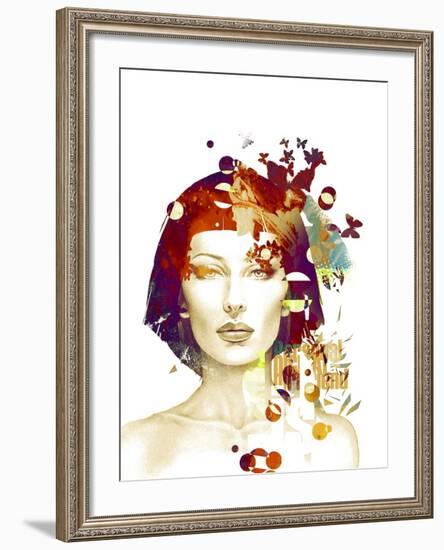 Freehand Fashion Illustration with a Pretty Woman and Butterflies-A Frants-Framed Premium Giclee Print
