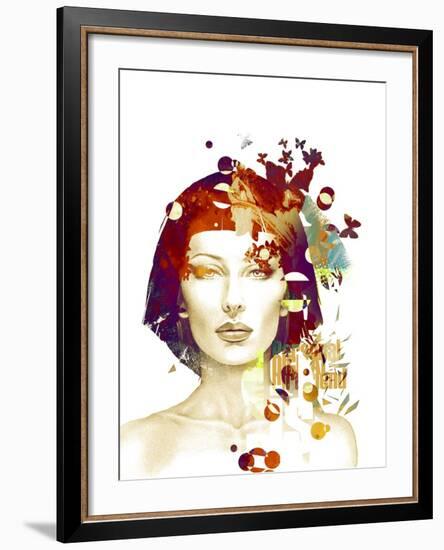 Freehand Fashion Illustration with a Pretty Woman and Butterflies-A Frants-Framed Premium Giclee Print