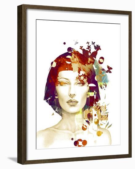 Freehand Fashion Illustration with a Pretty Woman and Butterflies-A Frants-Framed Premium Giclee Print