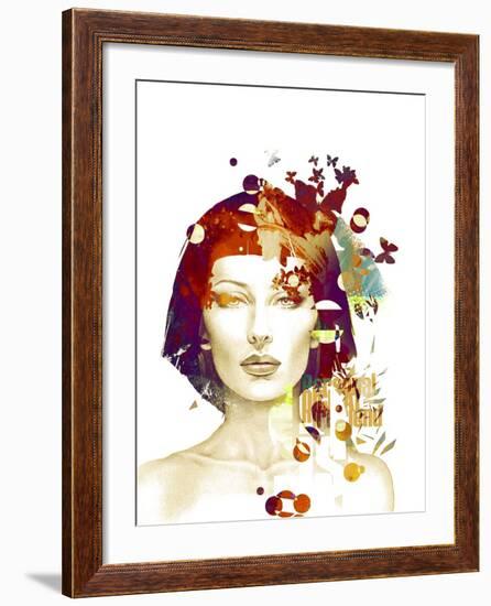 Freehand Fashion Illustration with a Pretty Woman and Butterflies-A Frants-Framed Premium Giclee Print