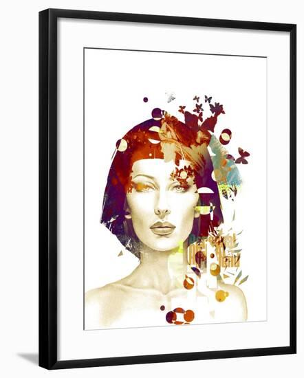 Freehand Fashion Illustration with a Pretty Woman and Butterflies-A Frants-Framed Art Print