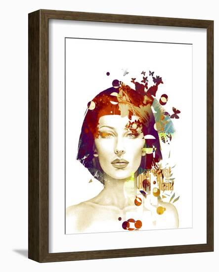 Freehand Fashion Illustration with a Pretty Woman and Butterflies-A Frants-Framed Art Print