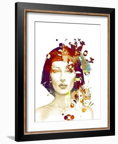 Freehand Fashion Illustration with a Pretty Woman and Butterflies-A Frants-Framed Art Print