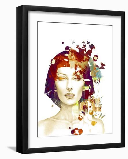 Freehand Fashion Illustration with a Pretty Woman and Butterflies-A Frants-Framed Art Print