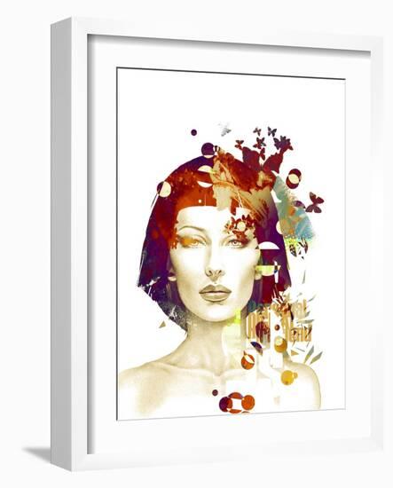 Freehand Fashion Illustration with a Pretty Woman and Butterflies-A Frants-Framed Art Print