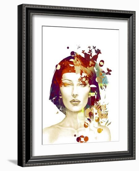 Freehand Fashion Illustration with a Pretty Woman and Butterflies-A Frants-Framed Art Print