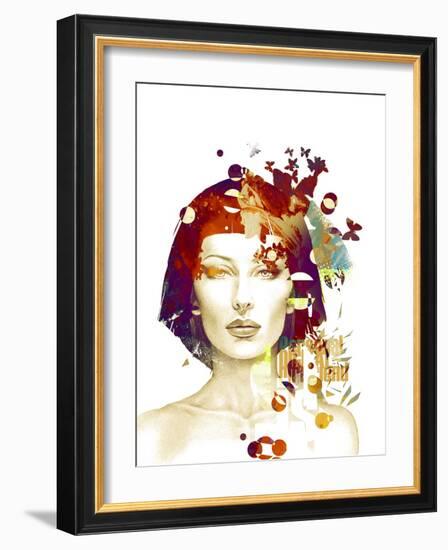 Freehand Fashion Illustration with a Pretty Woman and Butterflies-A Frants-Framed Art Print