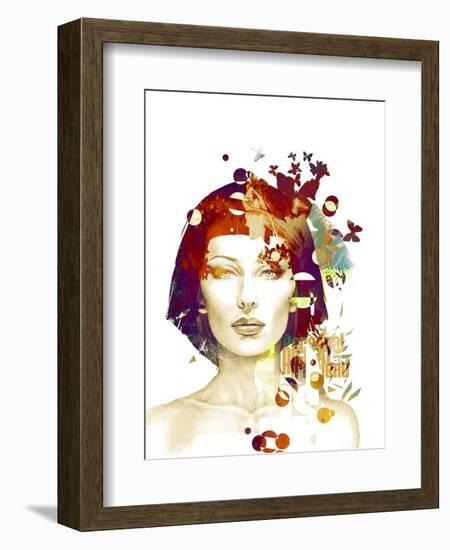 Freehand Fashion Illustration with a Pretty Woman and Butterflies-A Frants-Framed Art Print