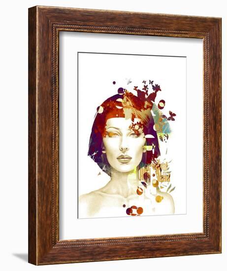 Freehand Fashion Illustration with a Pretty Woman and Butterflies-A Frants-Framed Art Print