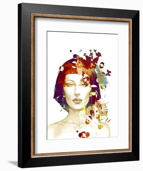 Freehand Fashion Illustration with a Pretty Woman and Butterflies-A Frants-Framed Art Print