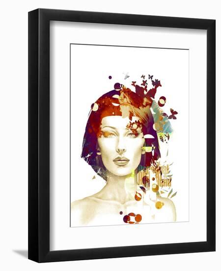 Freehand Fashion Illustration with a Pretty Woman and Butterflies-A Frants-Framed Art Print