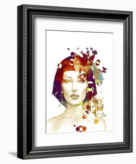 Freehand Fashion Illustration with a Pretty Woman and Butterflies-A Frants-Framed Art Print