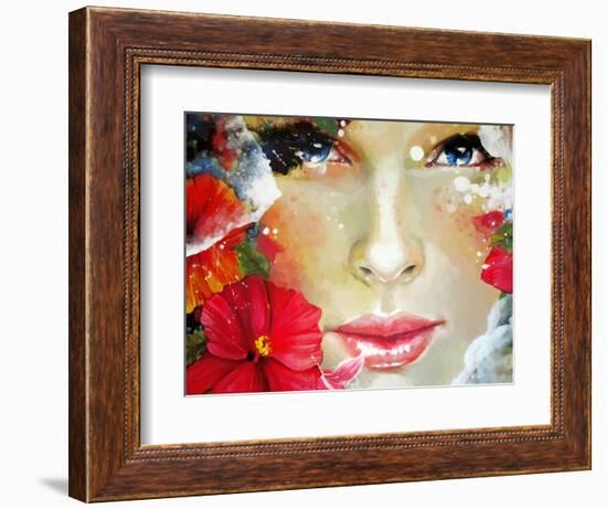 Freehand Painted Bright Color Composition with a Female Face-A Frants-Framed Art Print