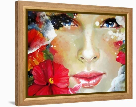 Freehand Painted Bright Color Composition with a Female Face-A Frants-Framed Stretched Canvas