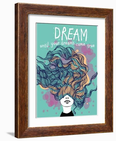 Freehand Vector Drawing - Dreaming Girl with Decorative Hair-A Frants-Framed Art Print