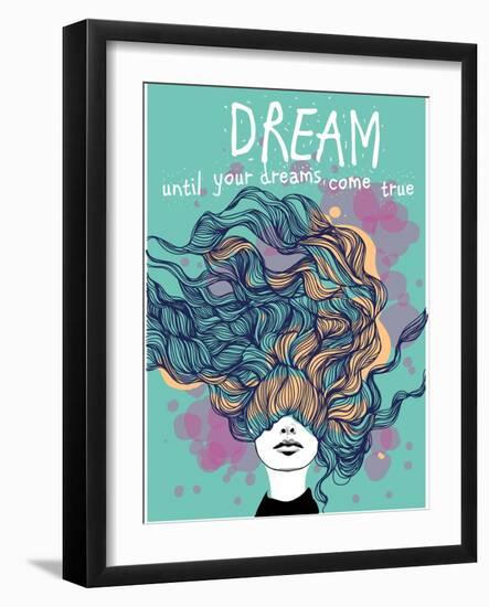 Freehand Vector Drawing - Dreaming Girl with Decorative Hair-A Frants-Framed Art Print