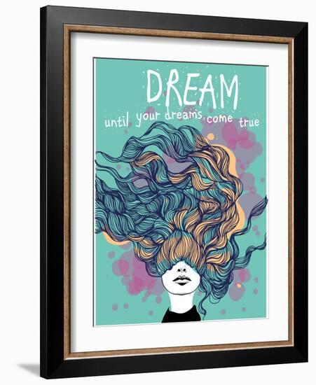 Freehand Vector Drawing - Dreaming Girl with Decorative Hair-A Frants-Framed Art Print