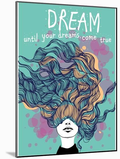 Freehand Vector Drawing - Dreaming Girl with Decorative Hair-A Frants-Mounted Art Print