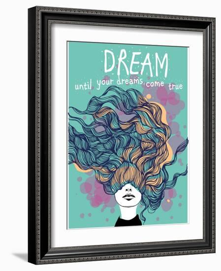 Freehand Vector Drawing - Dreaming Girl with Decorative Hair-A Frants-Framed Art Print