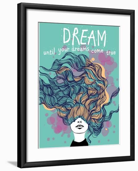 Freehand Vector Drawing - Dreaming Girl with Decorative Hair-A Frants-Framed Art Print