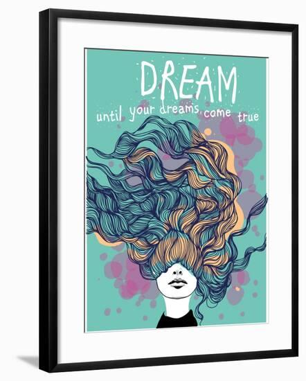 Freehand Vector Drawing - Dreaming Girl with Decorative Hair-A Frants-Framed Art Print