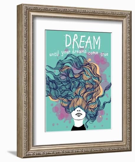 Freehand Vector Drawing - Dreaming Girl with Decorative Hair-A Frants-Framed Art Print