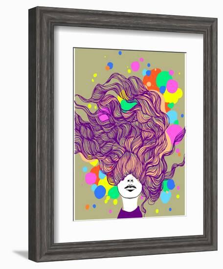 Freehand Vector Illustration with a Beautiful Hair Lady and Bright Blots-A Frants-Framed Art Print