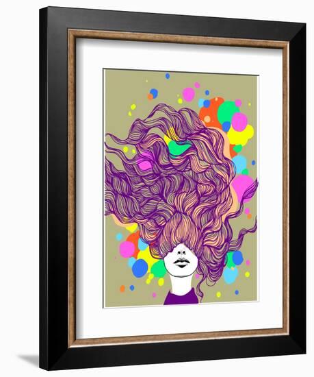 Freehand Vector Illustration with a Beautiful Hair Lady and Bright Blots-A Frants-Framed Art Print