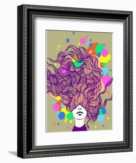 Freehand Vector Illustration with a Beautiful Hair Lady and Bright Blots-A Frants-Framed Art Print