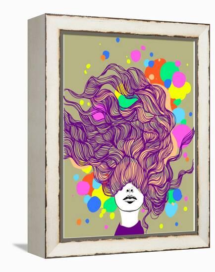 Freehand Vector Illustration with a Beautiful Hair Lady and Bright Blots-A Frants-Framed Stretched Canvas