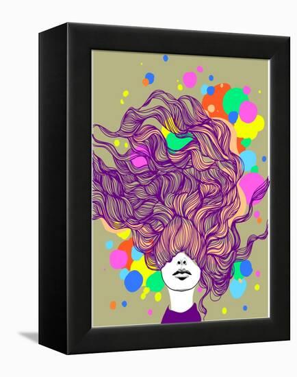 Freehand Vector Illustration with a Beautiful Hair Lady and Bright Blots-A Frants-Framed Stretched Canvas