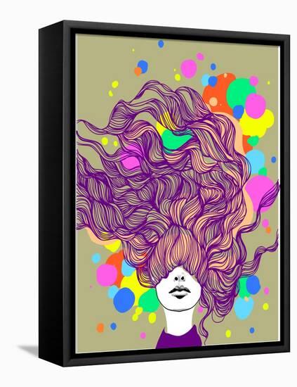 Freehand Vector Illustration with a Beautiful Hair Lady and Bright Blots-A Frants-Framed Stretched Canvas