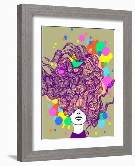 Freehand Vector Illustration with a Beautiful Hair Lady and Bright Blots-A Frants-Framed Art Print