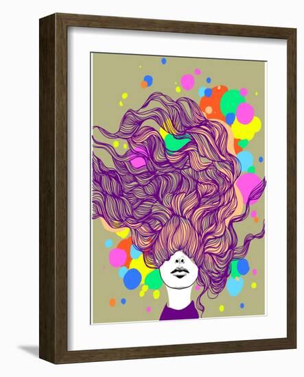 Freehand Vector Illustration with a Beautiful Hair Lady and Bright Blots-A Frants-Framed Art Print