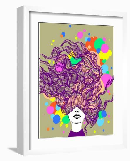 Freehand Vector Illustration with a Beautiful Hair Lady and Bright Blots-A Frants-Framed Art Print