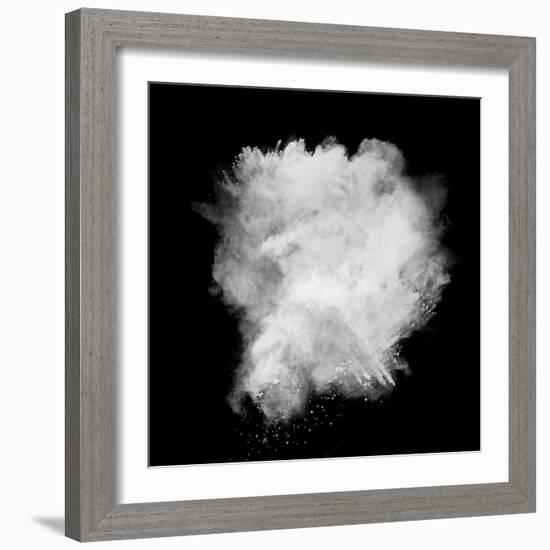 Freeze Motion Of White Dust Explosion Isolated On Black Background-Jag_cz-Framed Art Print