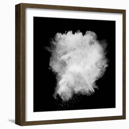 Freeze Motion Of White Dust Explosion Isolated On Black Background-Jag_cz-Framed Art Print