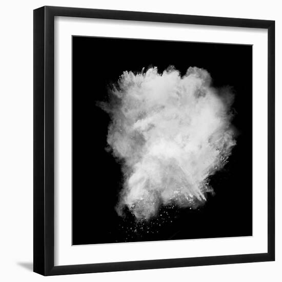 Freeze Motion Of White Dust Explosion Isolated On Black Background-Jag_cz-Framed Art Print